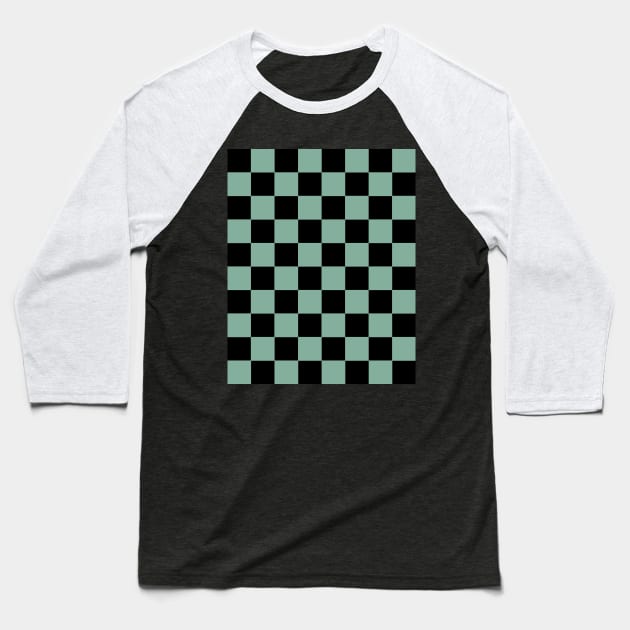 Tea Green and Black Chessboard Pattern Baseball T-Shirt by californiapattern 